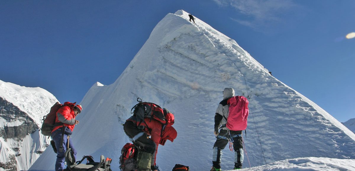 Preparing to climb island peak of nepal